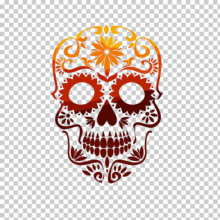 Calavera Skull Drawing , Skull, orange and red calavera