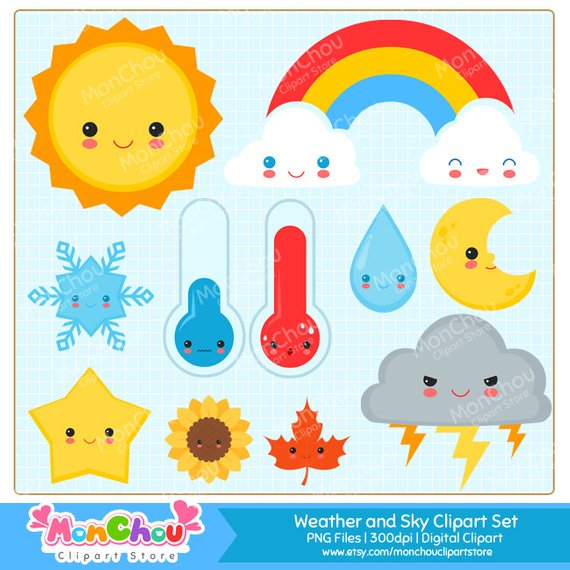 Cute Weather and Sky Clipart Set