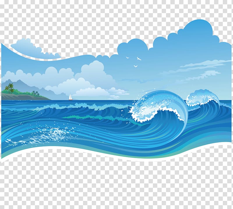 Blue waves under blue skies illustration, Storm Sea, blue