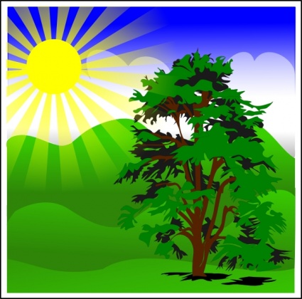Sunny Spring With Blue Sky clip art Clipart Graphic