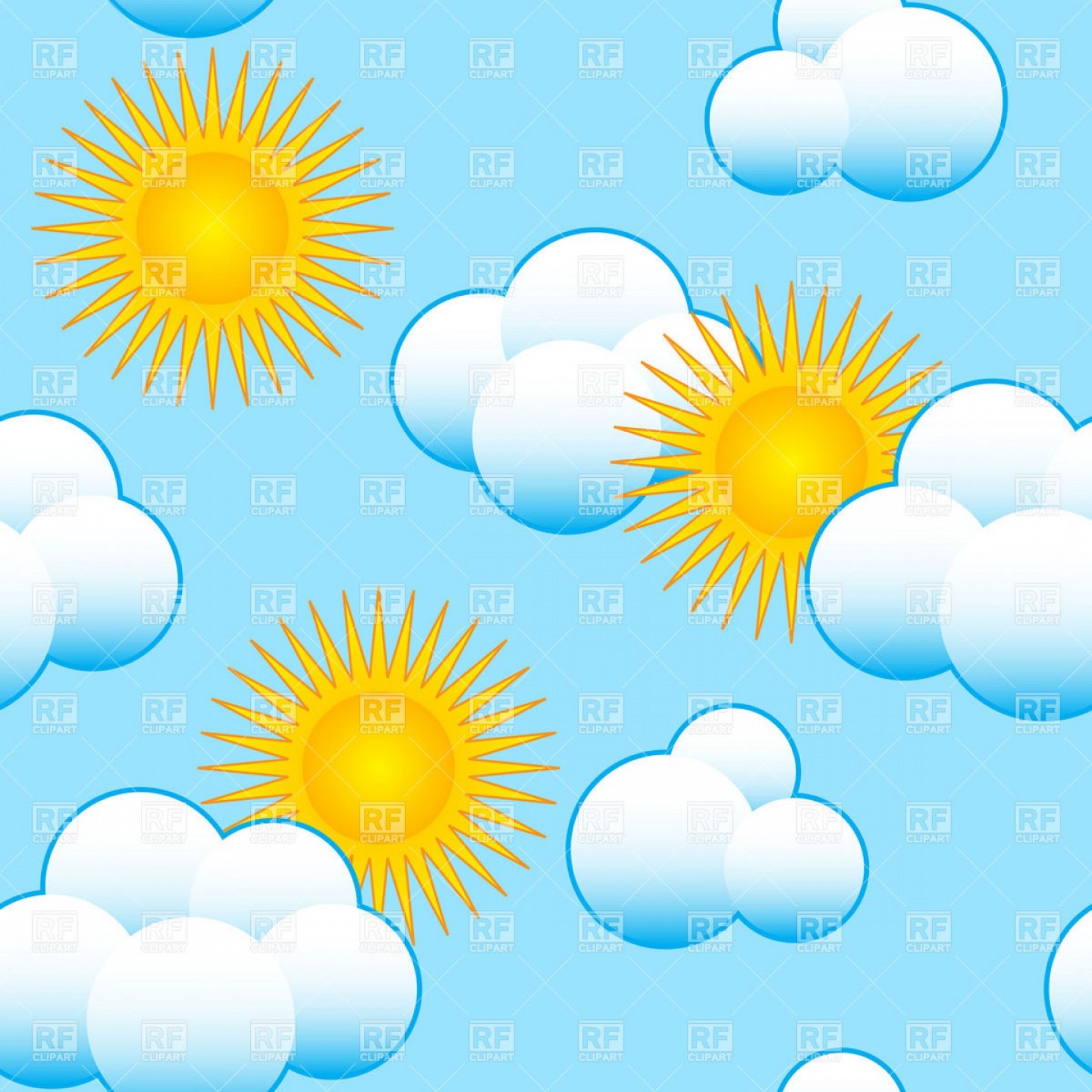 Seamless Blue Sky Background With Clouds And Sun Vector