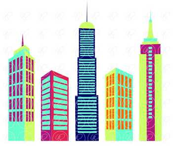 Big City Digital Skyscraper Clipart by Poppydreamz NOW WITH LINE ART