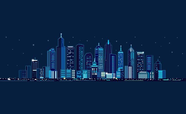 Blue City Building Vector, Building, Background, Night City