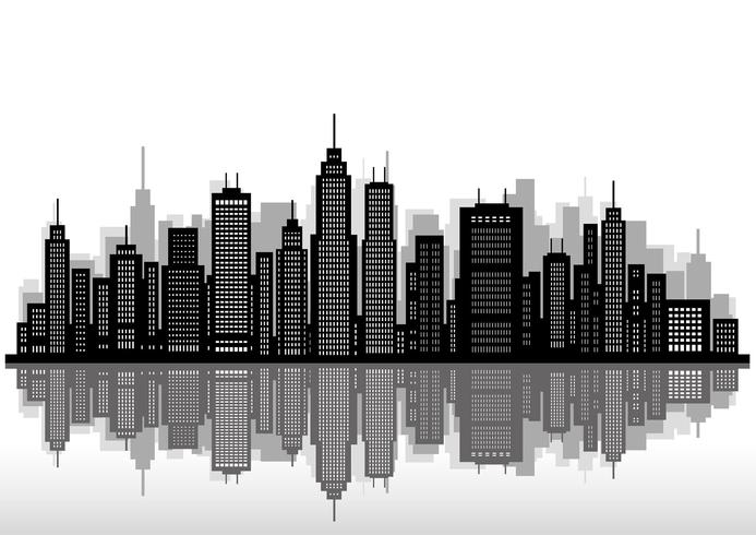 Cityscape with skyscrapers, vector illustration