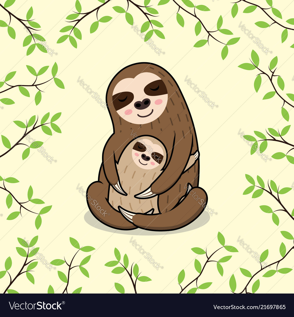 Cute sleeping mom and baby sloth banner