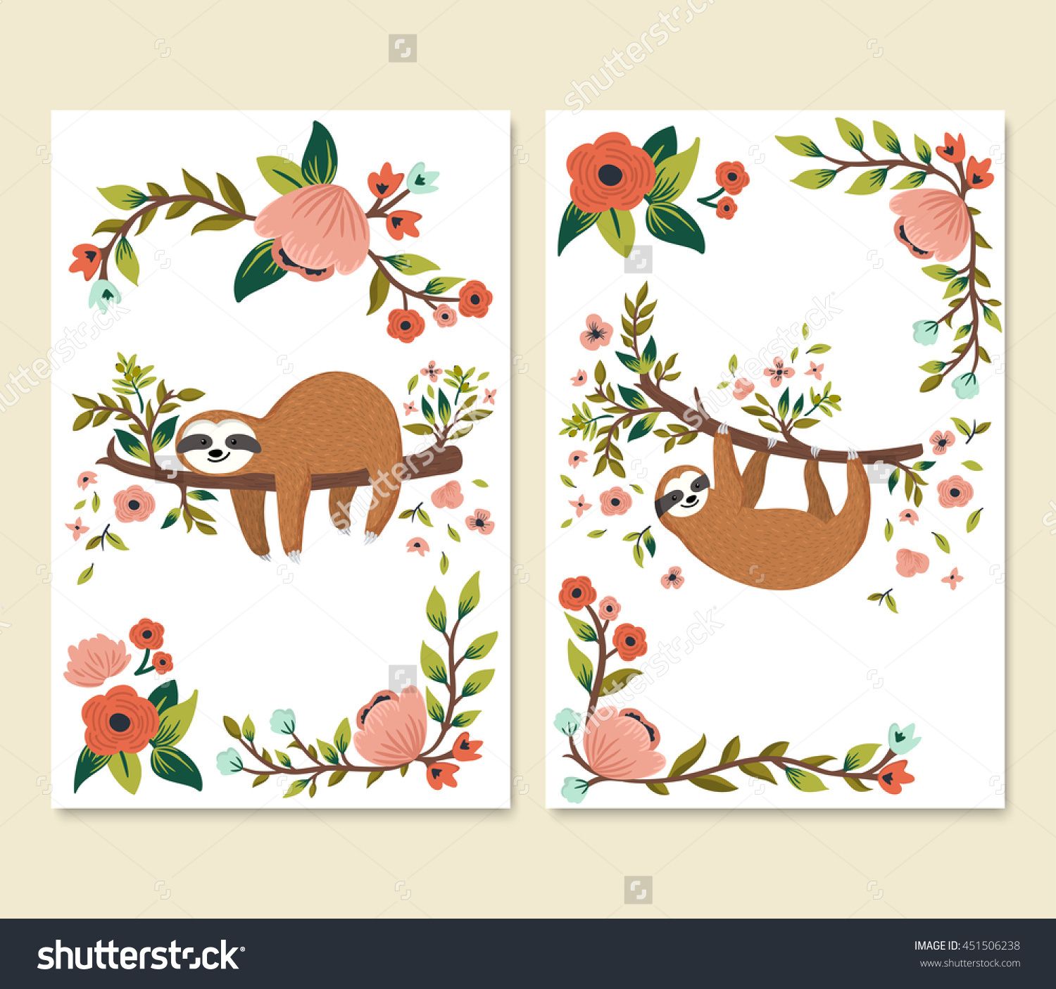 Vector set of cute sloths on the tree