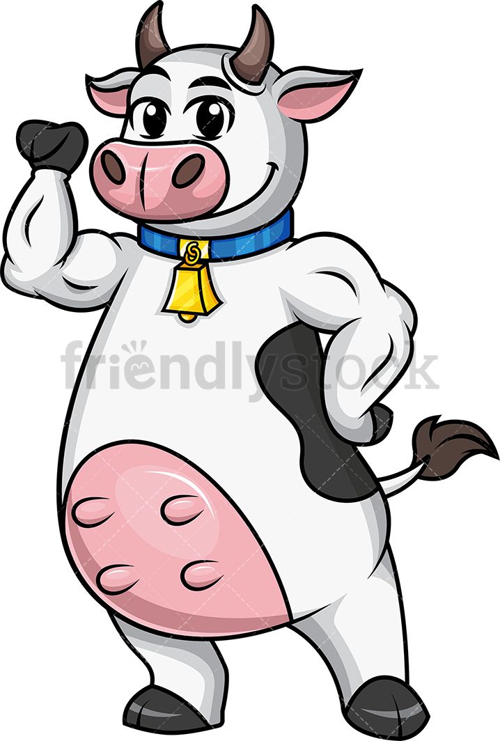 Cow mascot flexing.
