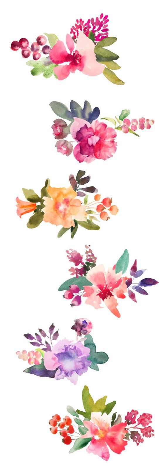 Watercolor flowers clipart.