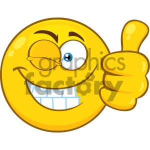 Royalty Free RF Clipart Illustration Smiling Yellow Cartoon Smiley Face  Character With Wink Expression Giving A Thumb Up Vector Illustration  Isolated
