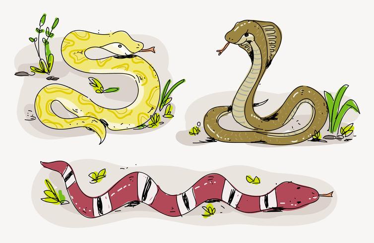 Cute Snake Cartoon Hand Drawn Vector Illustration