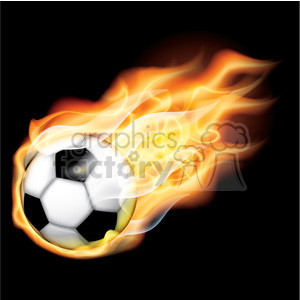 Flaming vector soccer ball on black clipart