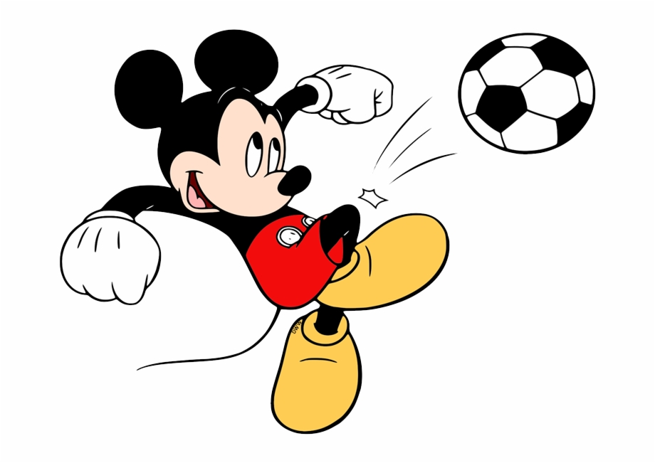 Mickey playing soccer.