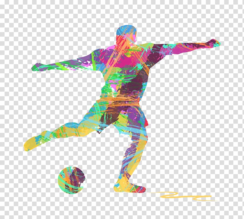 Purple, green, and yellow soccer player illustration