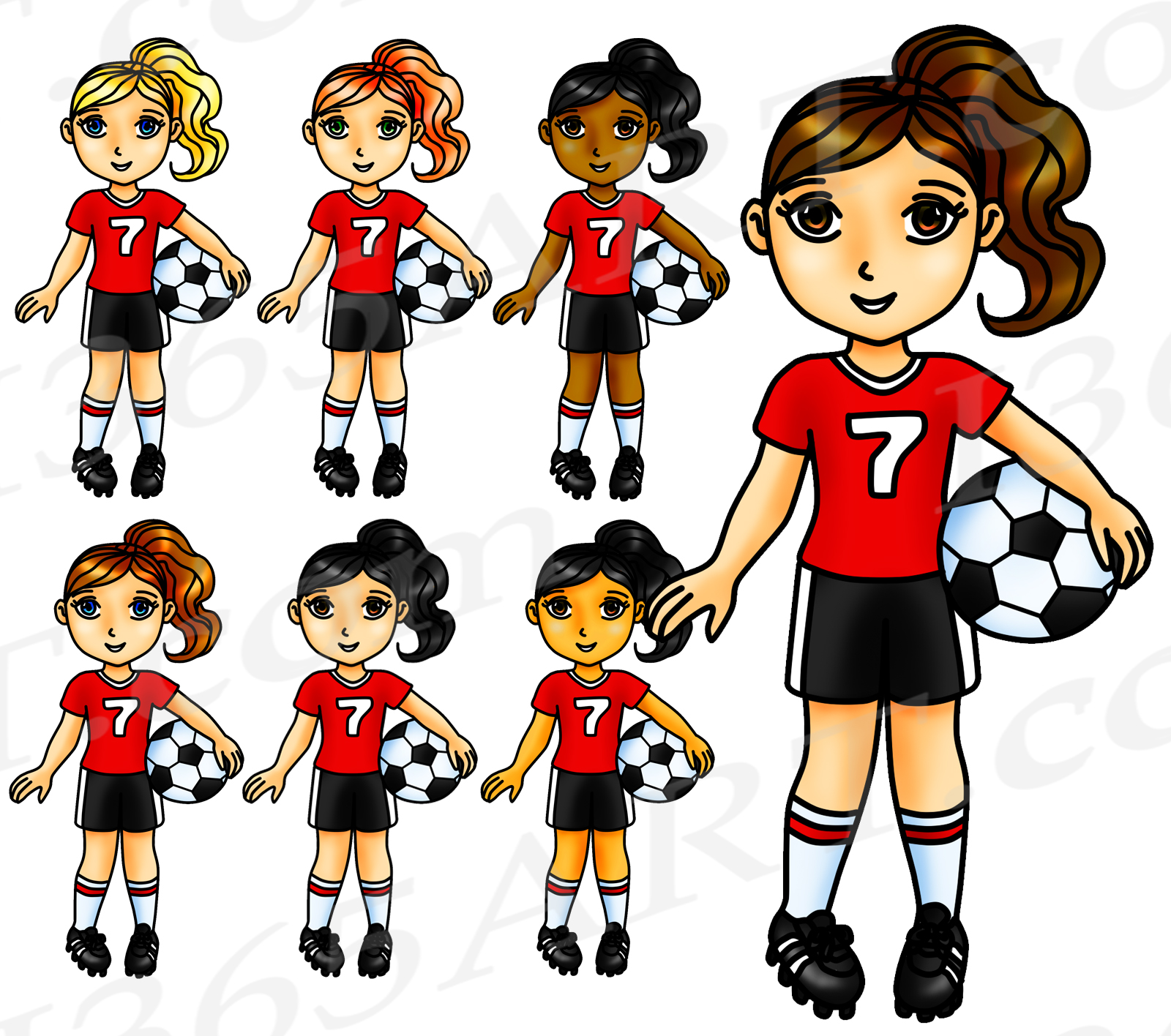 Soccer Clipart, Red Soccer Girl Clipart, Sports Clip Art, Red Team, World  Cup, Planner Stickers