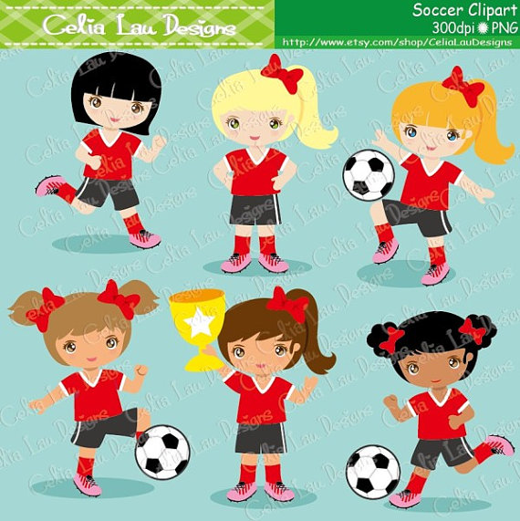 Soccer girl clipart, Football girl Digital Clipart