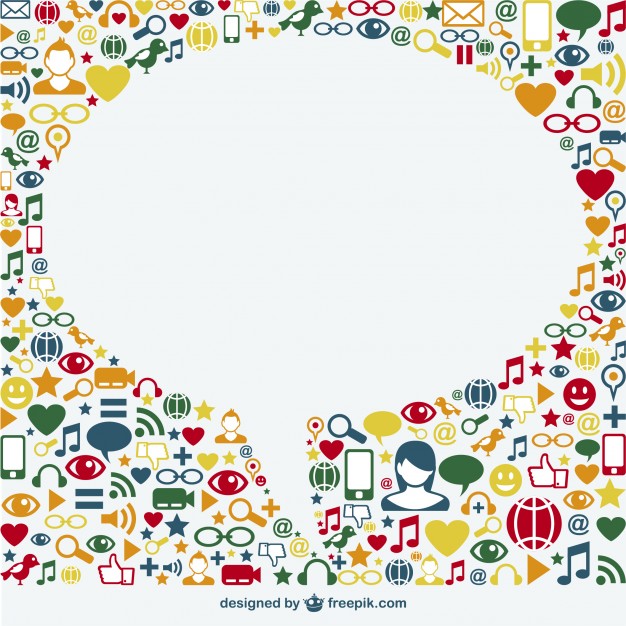 Social media icons surrounding a white speech bubble Vector