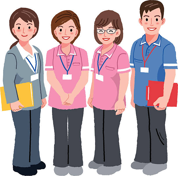 Cartoon Of Four Geriatric Care And Social Workers Smiling