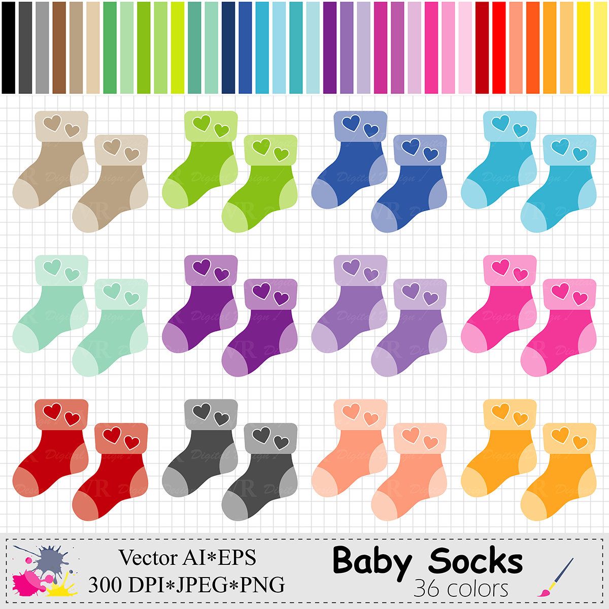 Baby Socks Clip Art, Baby Shower Clipart, Rainbow Socks