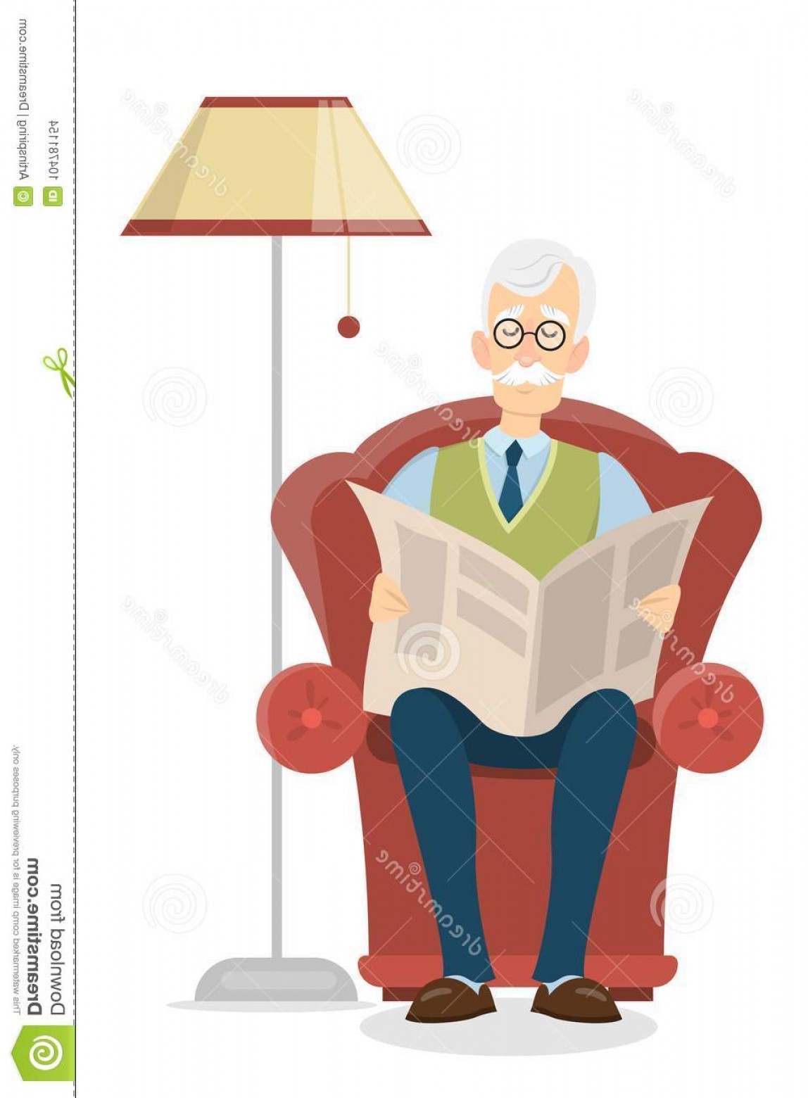 Old Man Reading Isolated Old Man Reading Newspaper Sitting