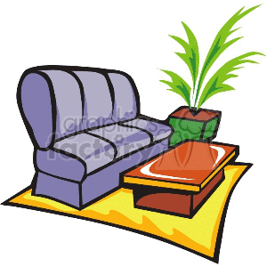 Living room with a purple sofa clipart
