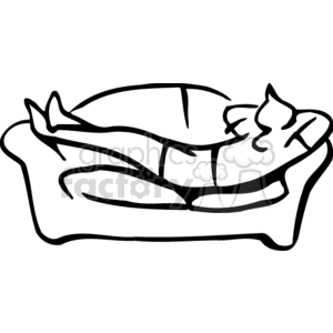 A Black and White Image of a Person Laying on a Couch with their Feet up  clipart