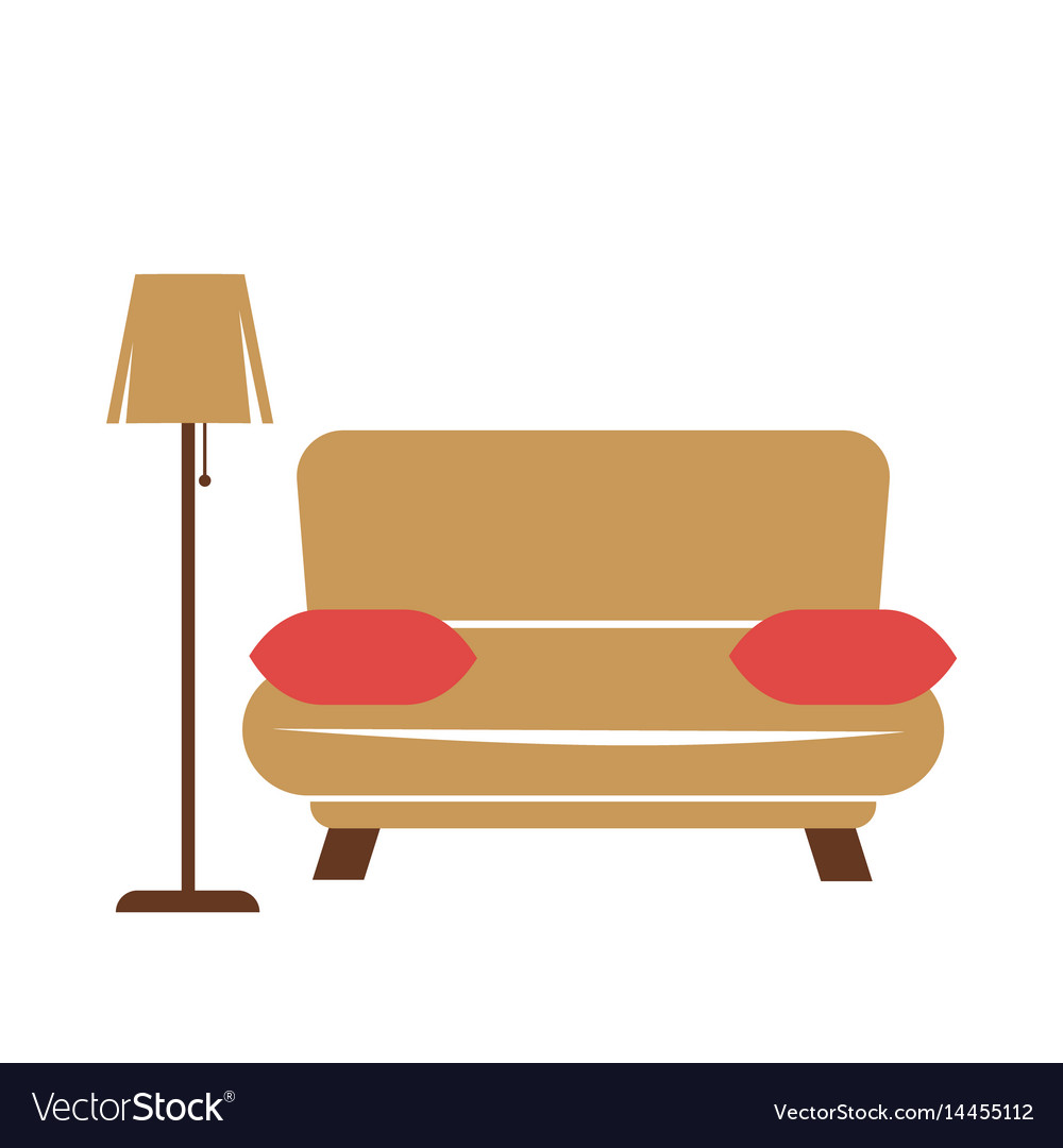 Sofa with pillows and lamp