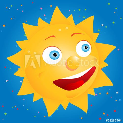 Comic Sonne Sunny mit Sternchen auf Blau