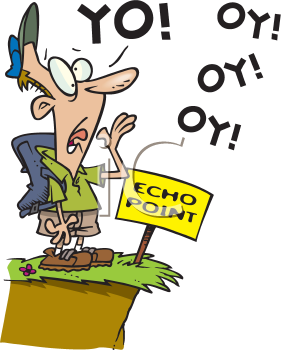 Royalty Free Clipart Image of a Man Hollering at Echo Point
