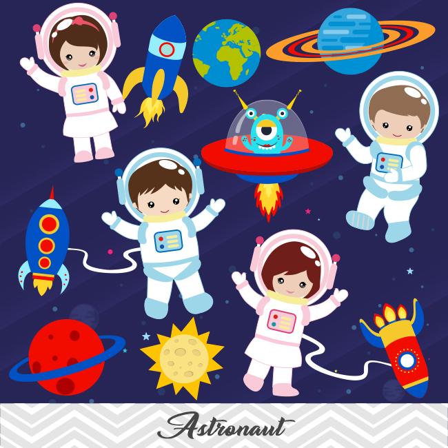 Astronaut Digital Clip Art, Space Clipart, Boys and Girls Astronaut  Clipart,