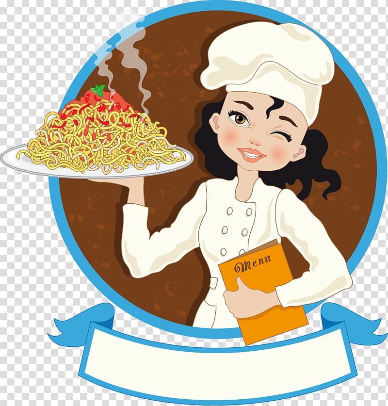 Woman holding a tray of spaghetti , Chef Cook , chef holding
