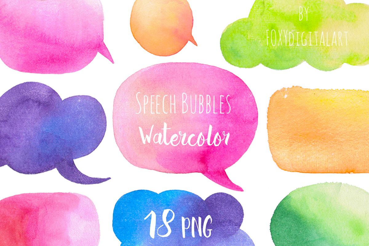 Watercolor Speech Bubbles Clipart Hand Painted