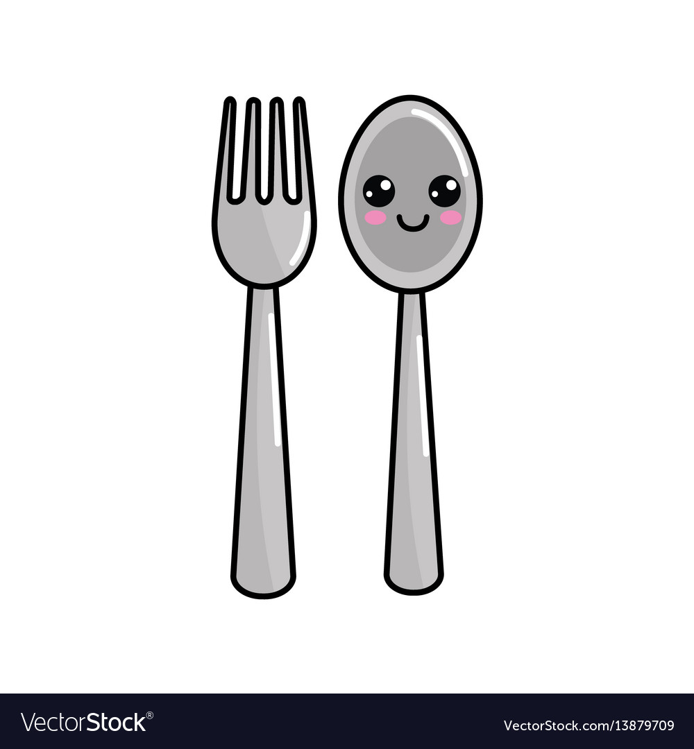 Kawaii happy spoon and fork icon