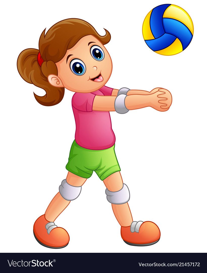 Cartoon girl playing volleyball on a white backgro
