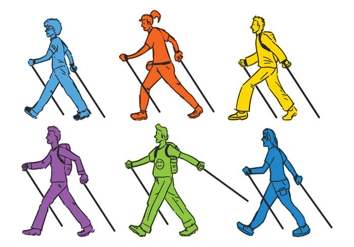 Nordic Walking vector illustration set