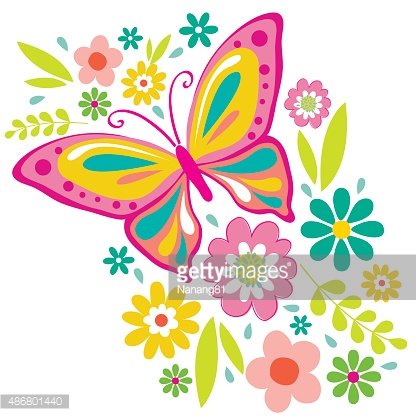 Spring Flowers and Butterfly Clipart Image