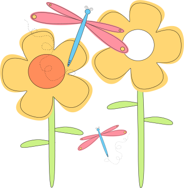 Spring Flowers and Dragonflies Clip Art