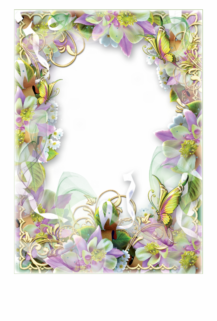 Photo Frame Spring Flowers And Butterflies