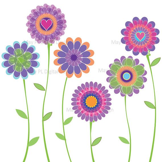 Spring Flowers Clipart Digital Clip Art Purple Floral
