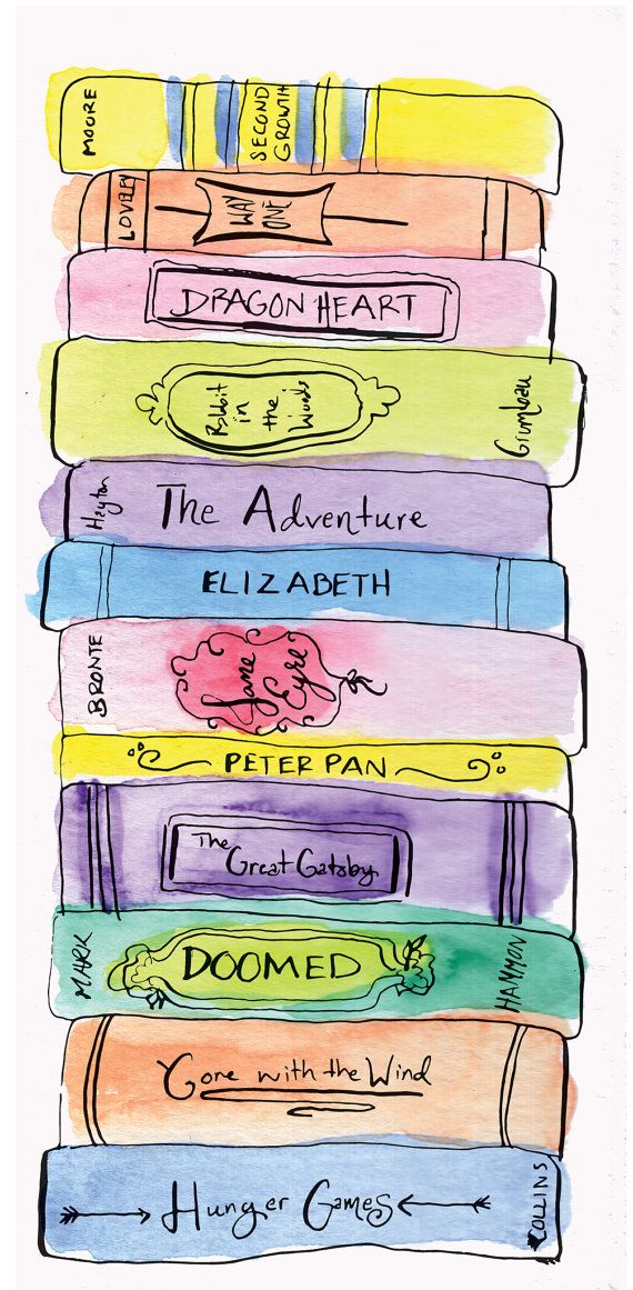 Watercolor Classic Book Stack in