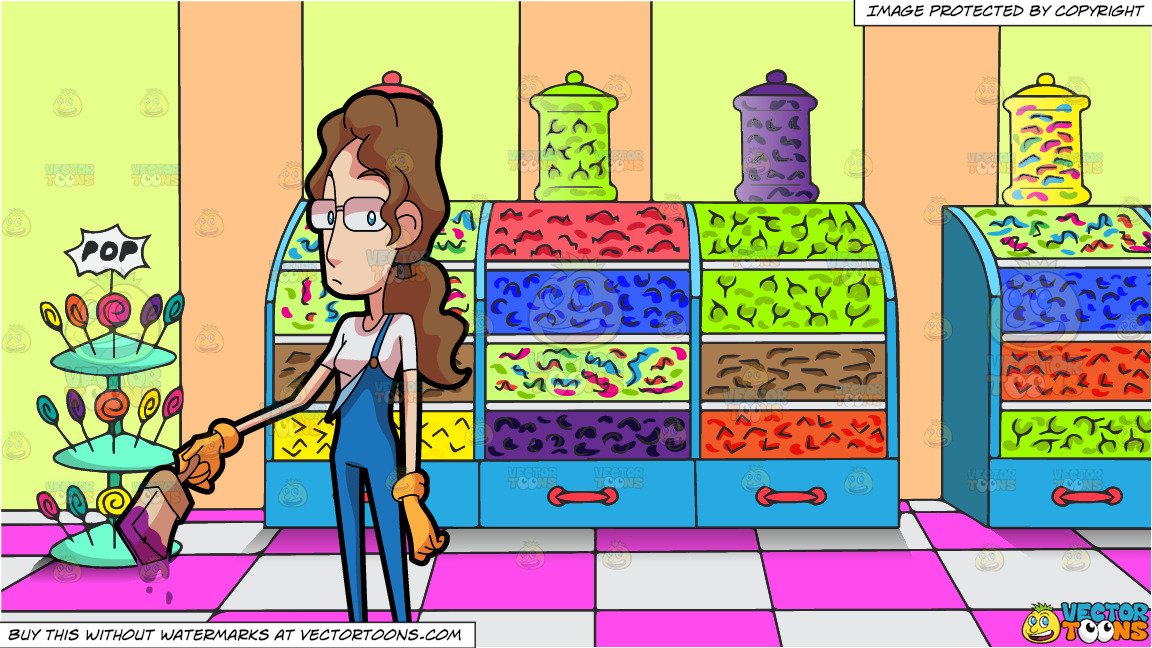 A Bored Lady Painter and Inside A Candy Store Background