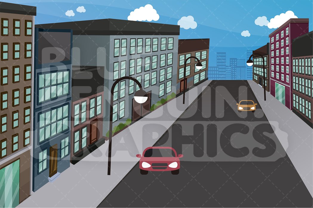 City Street With Cars Graphic Background Clipart