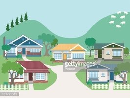 Villas and Bungalow Houses IN Suburban Street stock vectors