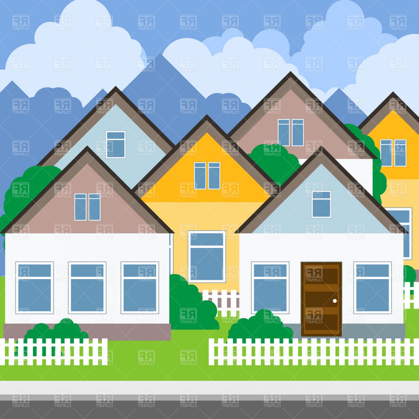Suburb Street And Houses Vector Clipart