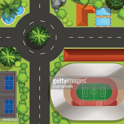 Top view of courts and street Clipart Image