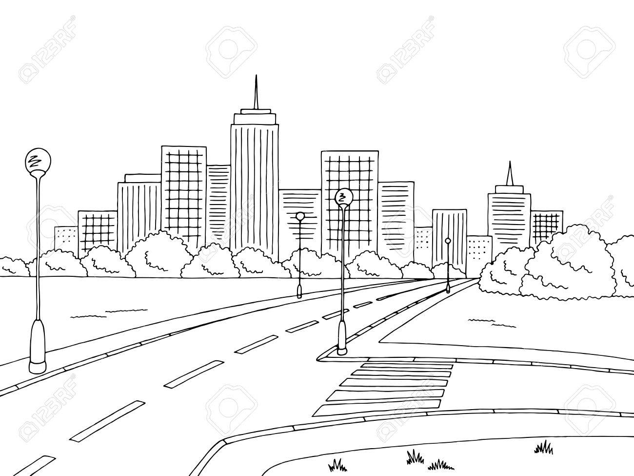 City street clipart black and white
