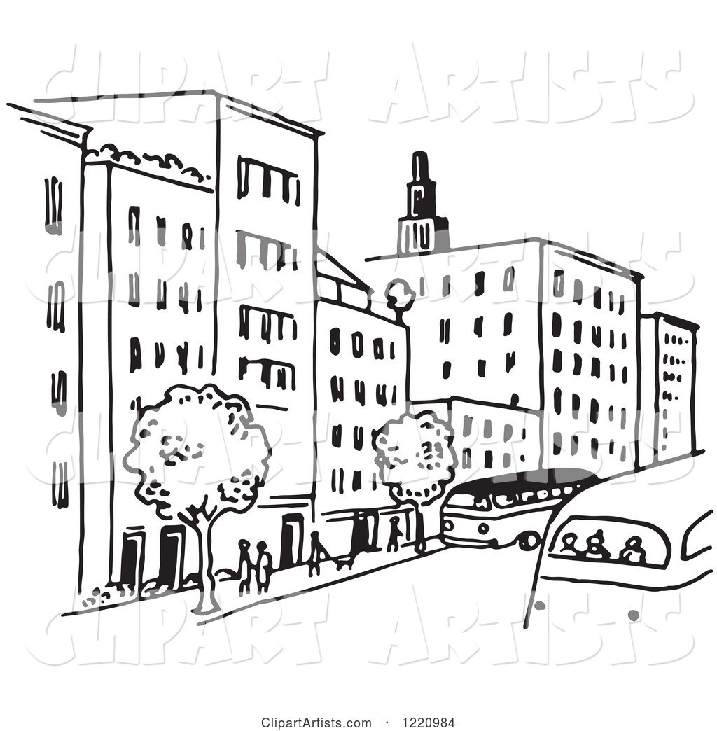Black and White City Street Clipart by Picsburg