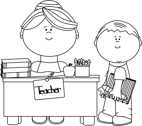 Black and White Teacher and Student Clip Art