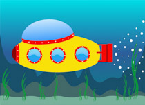 Yellow red submarine underwater clipart