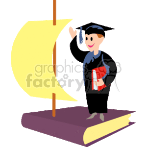 A Graduate Holding a Red Book Sailing on a Book of Success clipart