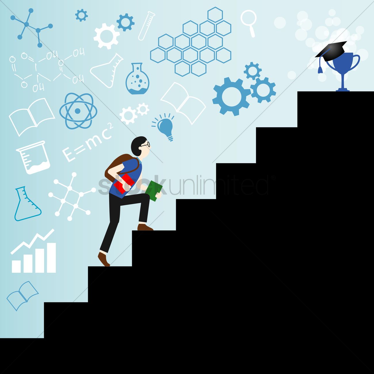 Student climbing the stairway to success Vector Image